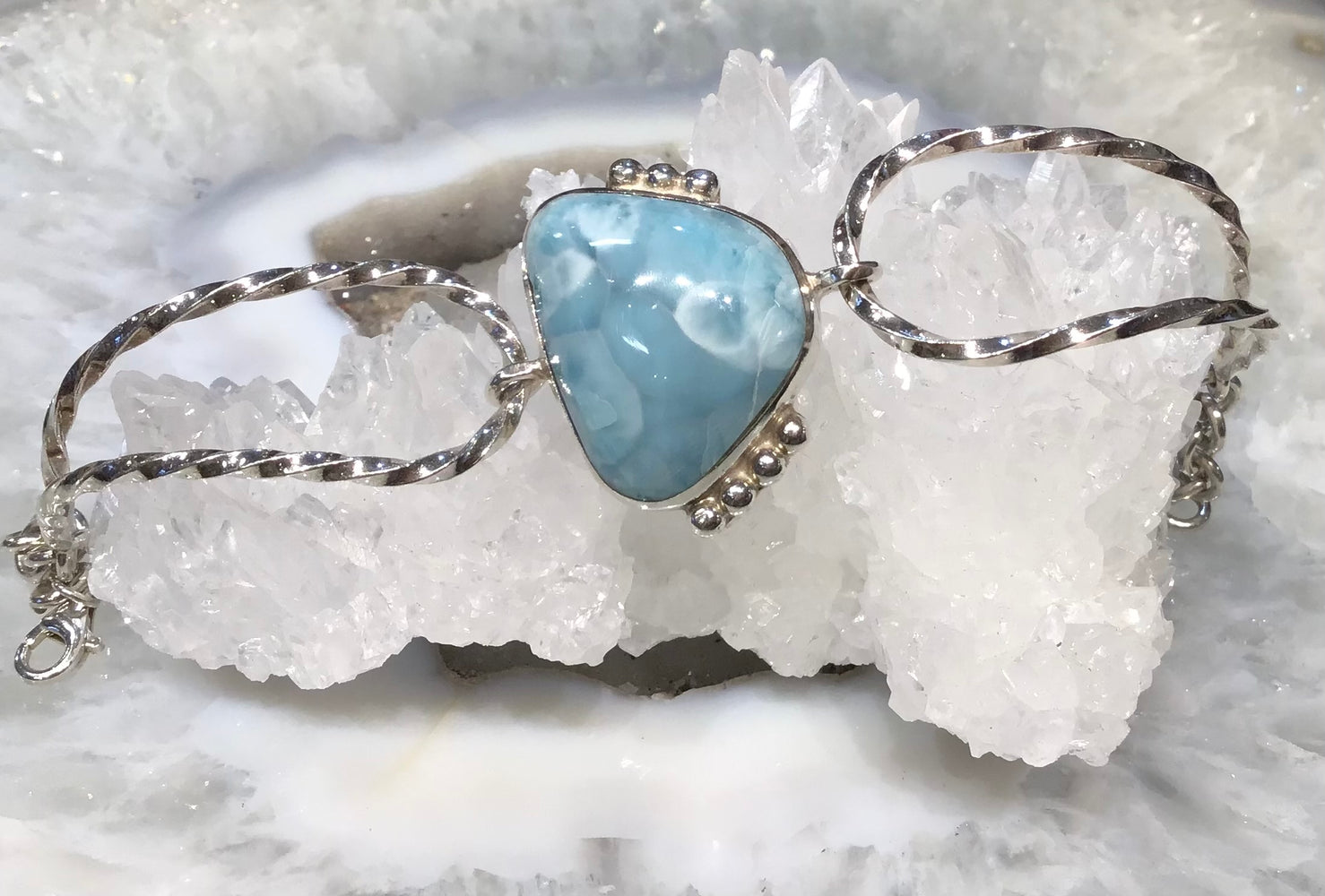 Natural Blue Larimar Sterling Silver Bracelet