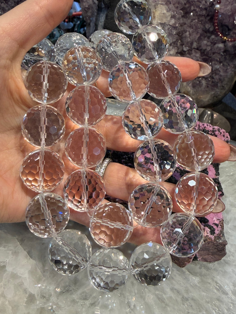 Stunning Quartz Multi Facreted disco cut 20mm round gemstones beads