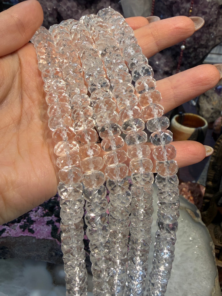 Quartz faceted rondelle 10mm gemstone beads