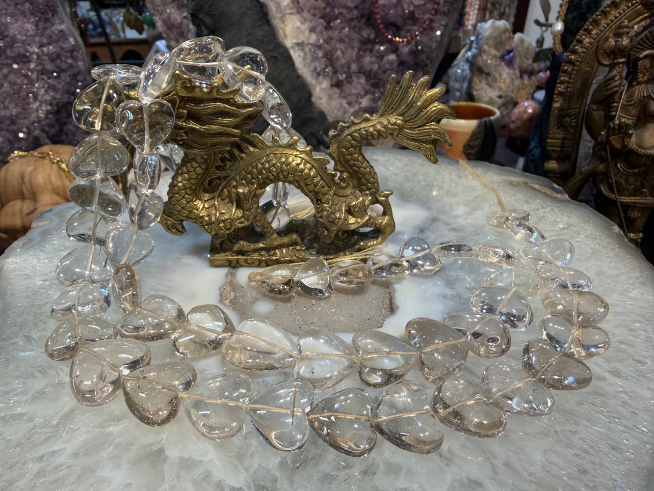 Superb Clear gold rutile quartz heart gemstone beads