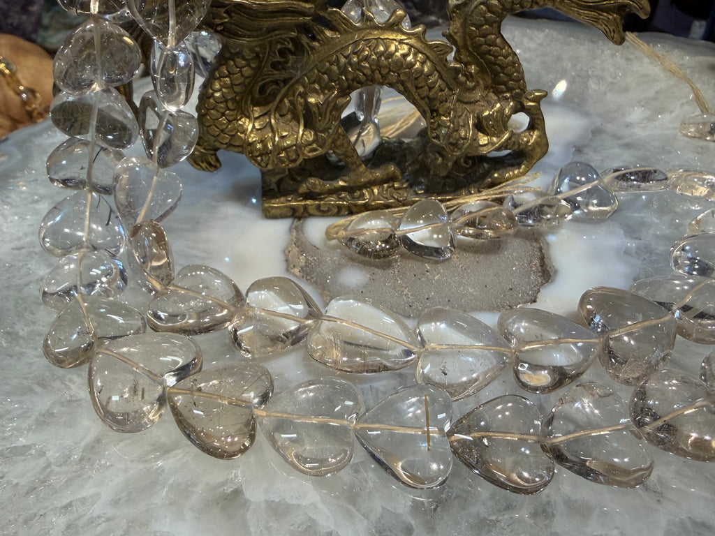 Superb Clear gold rutile quartz heart gemstone beads