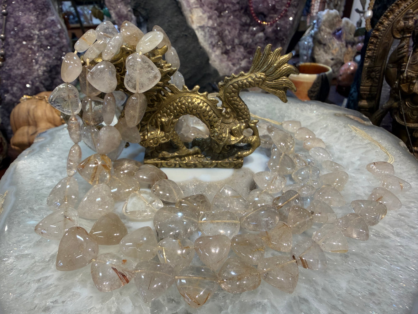 Gold rutile quartz heart 15-18mm gemstone beads