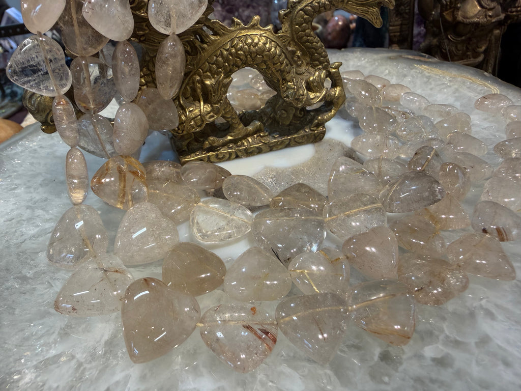 Gold rutile quartz heart 15-18mm gemstone beads