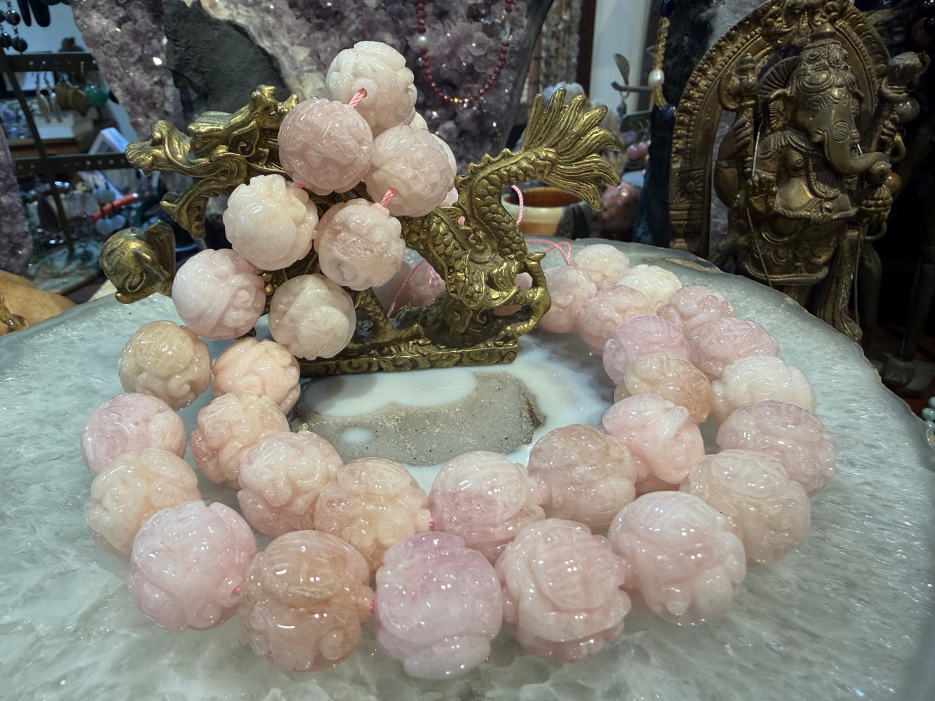Morganite carved 19mm dragonball carving gemstone beads