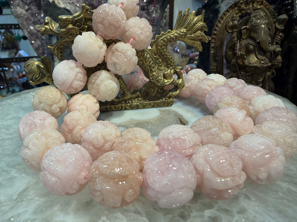 Morganite carved 19mm dragonball carving gemstone beads