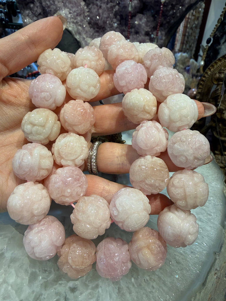 Morganite carved 19mm dragonball carving gemstone beads