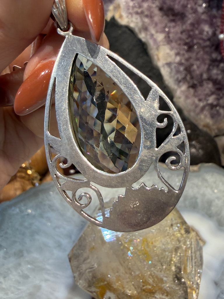Praisiolite green amethyst Nepal sterling silver pendant