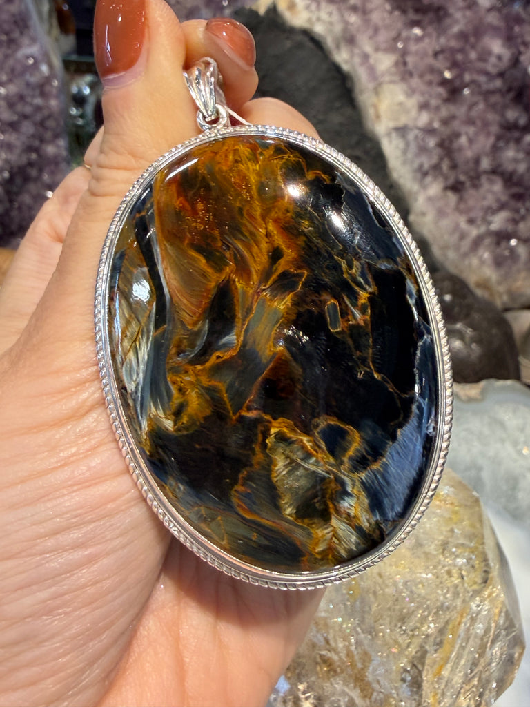 Pietersite oval Nepal sterling silver pendant