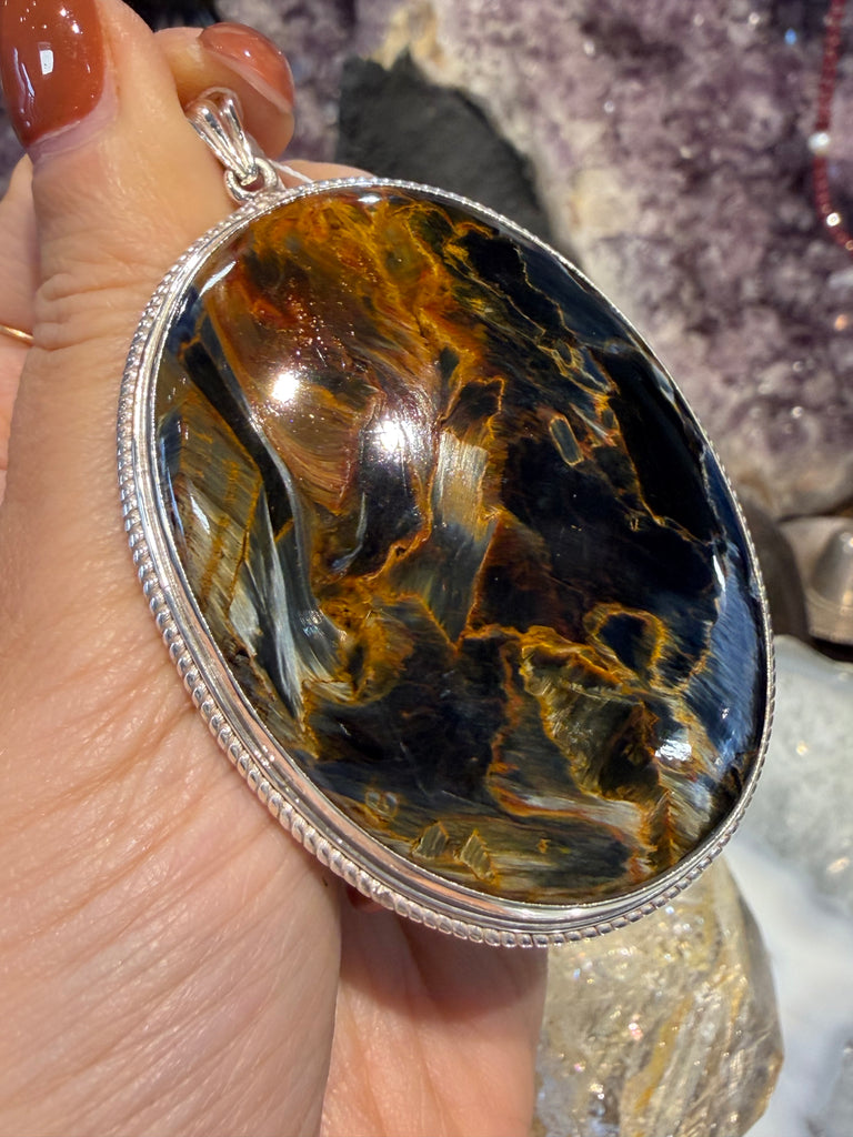 Pietersite oval Nepal sterling silver pendant