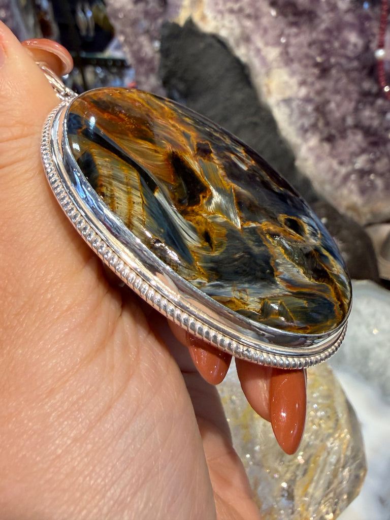 Pietersite oval Nepal sterling silver pendant
