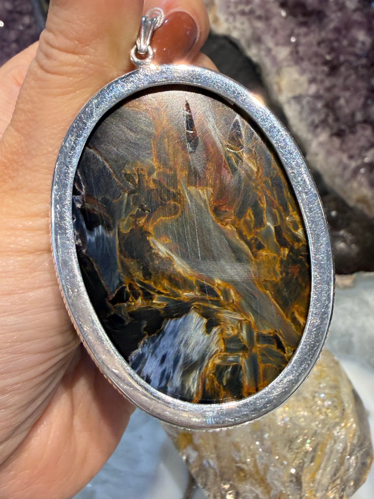 Pietersite oval Nepal sterling silver pendant