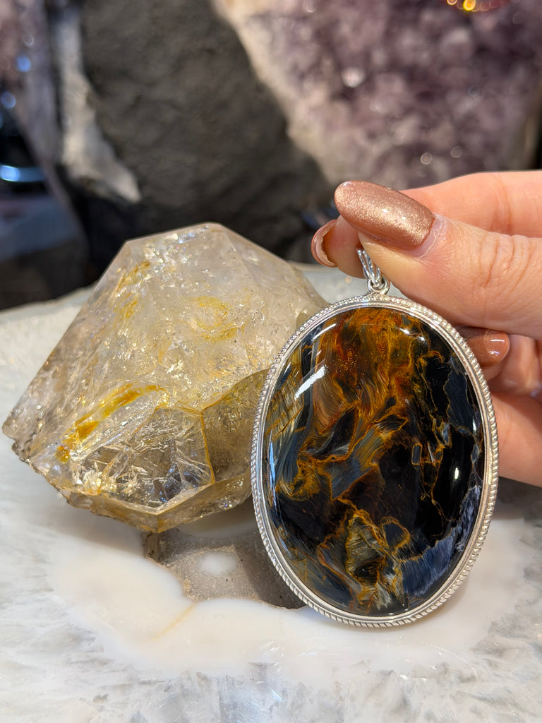 Pietersite oval Nepal sterling silver pendant