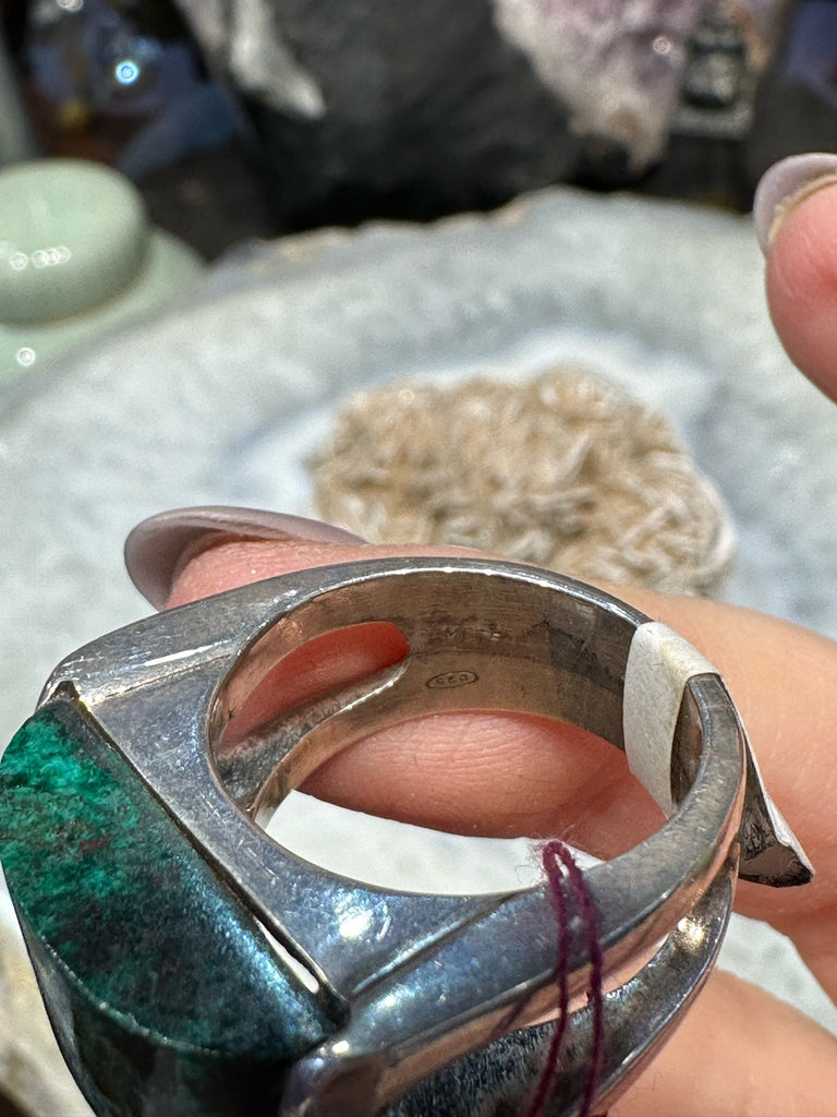 Vintage Chrysocolla & sterling silver gemstone ring