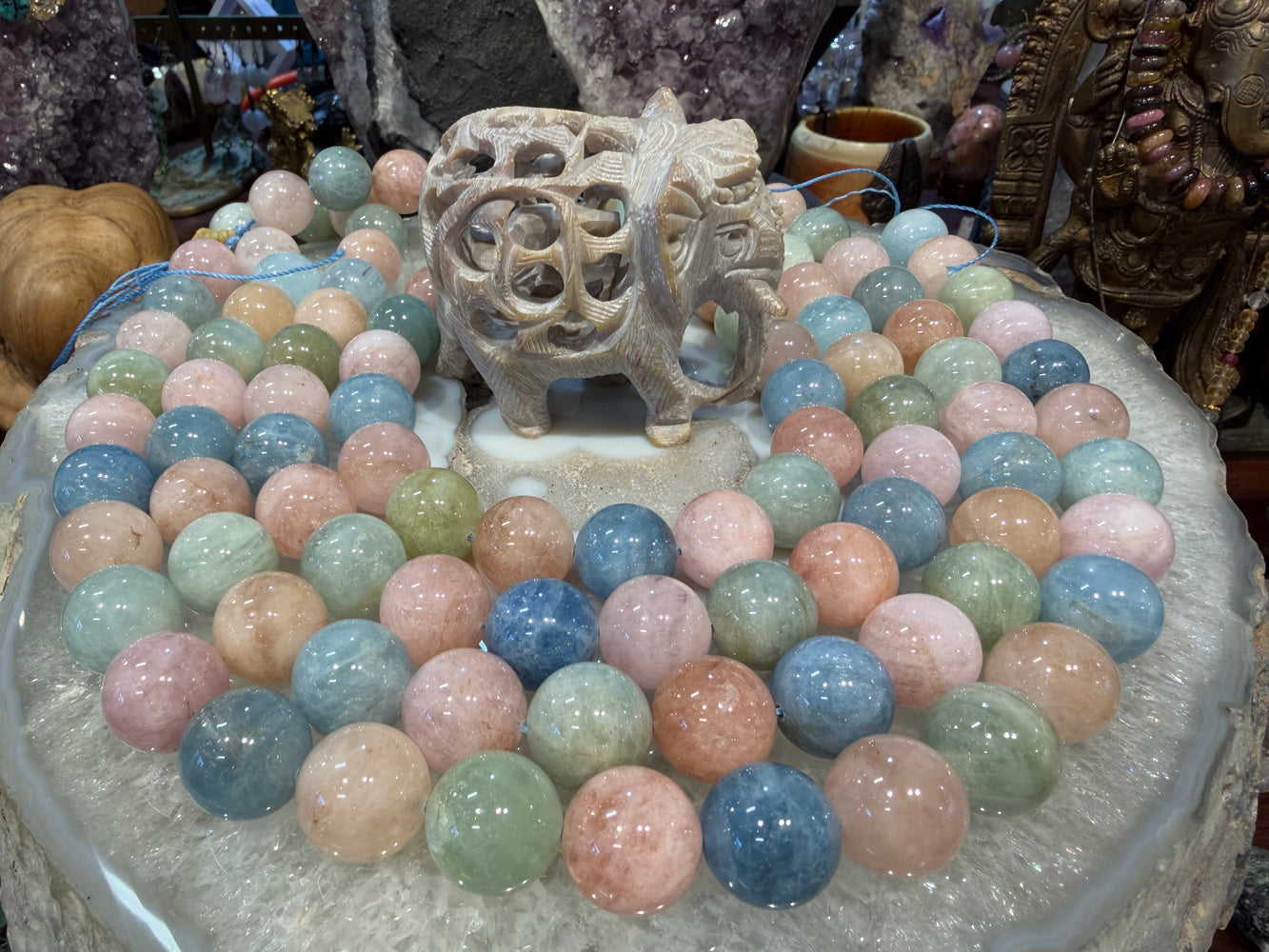 Morganite & aquamarine 16mm gemstone beads