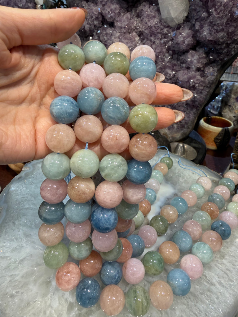 Morganite & aquamarine 16mm gemstone beads
