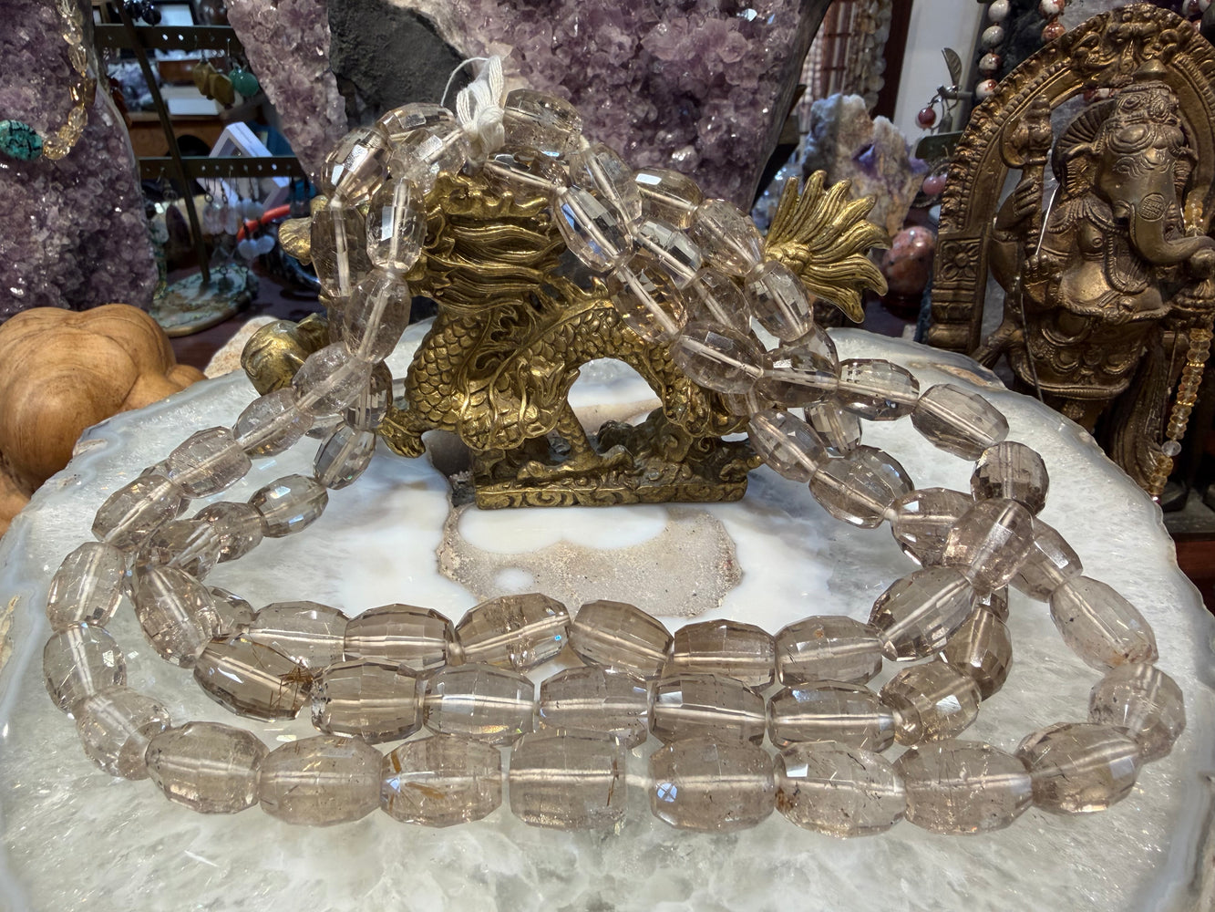 Old Stock Superb smoky fancy faceted rutilated quartz gemstone beads