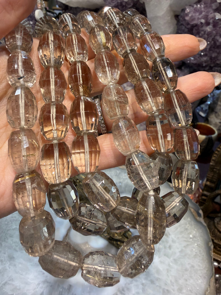 Old Stock Superb smoky fancy faceted rutilated quartz gemstone beads