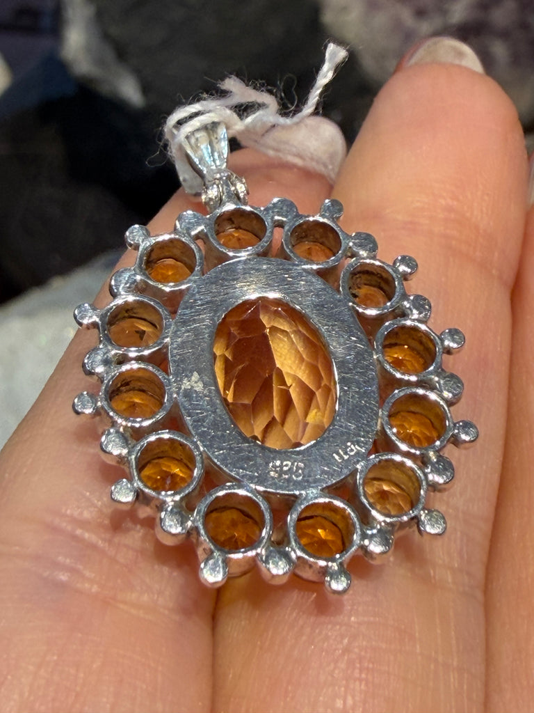 Citrine & spessartine garnet  gem Nepal sterling silver gemstone pendant