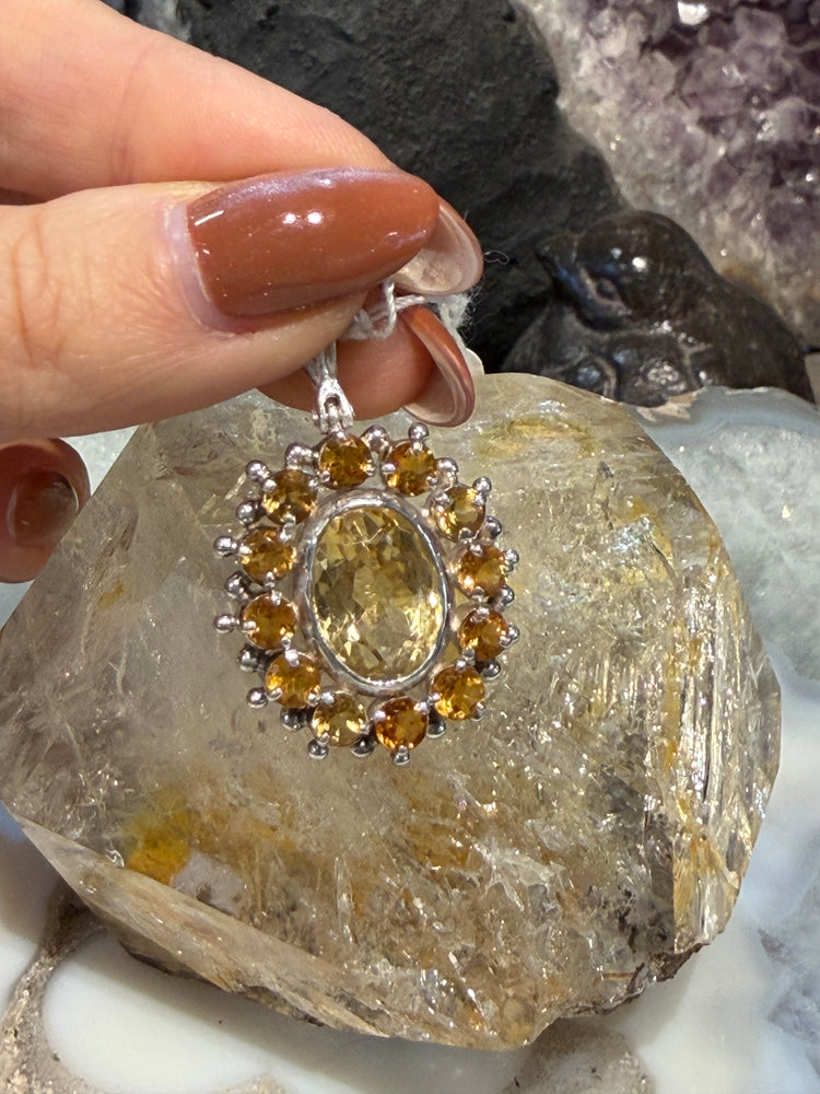 Citrine & spessartine garnet  gem Nepal sterling silver gemstone pendant