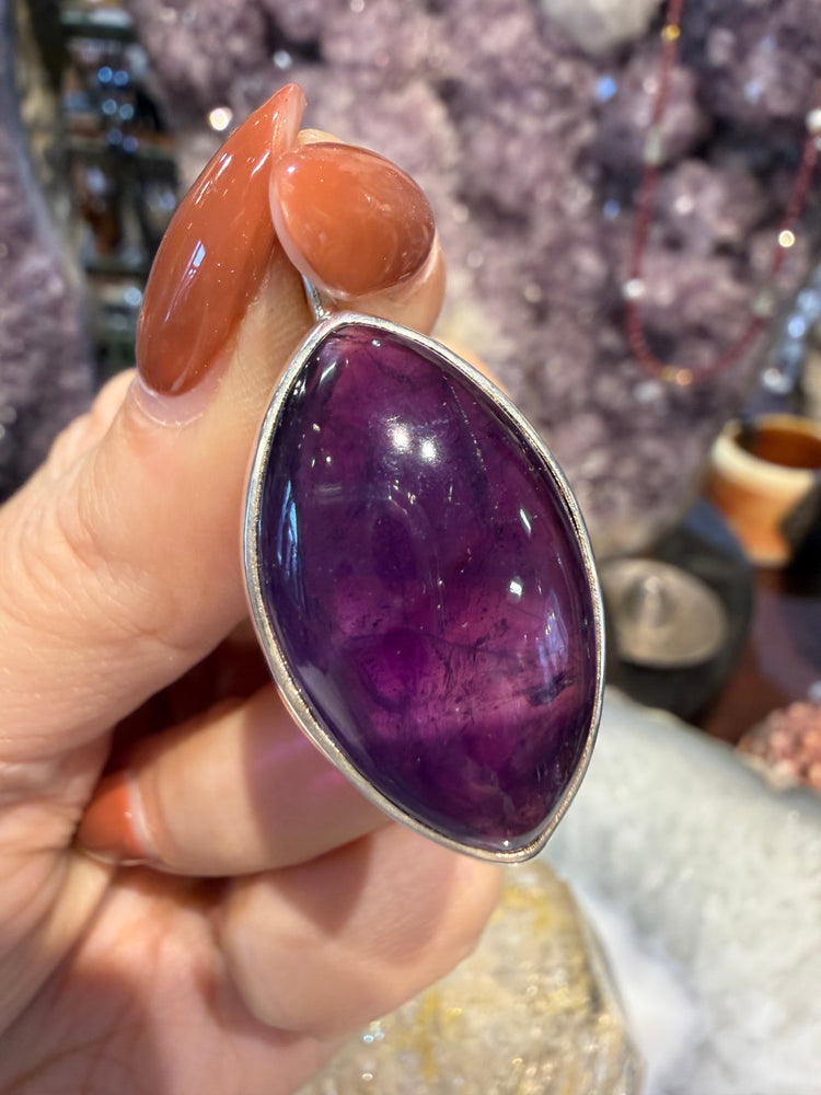 Amethyst deep grape marquis Nepal sterling silver pendant