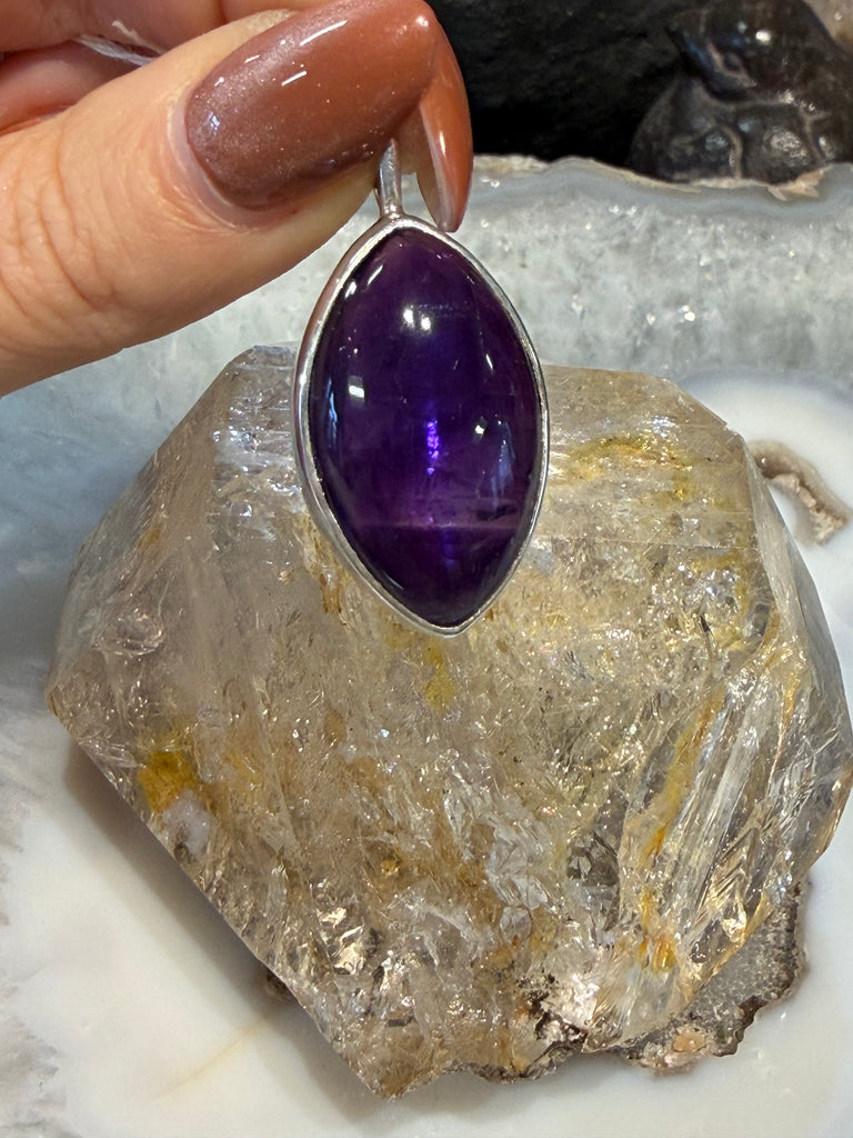 Amethyst deep grape marquis Nepal sterling silver pendant