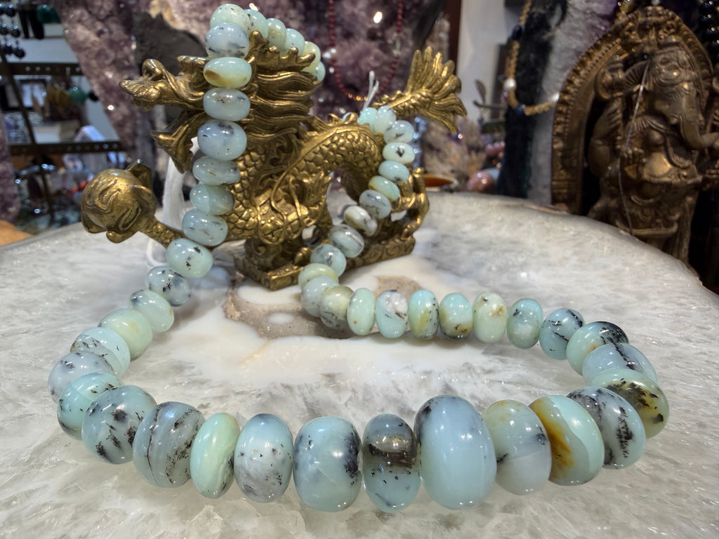 Rare Peruvian blue opal 8-17mm smooth rondelle gemstone beads