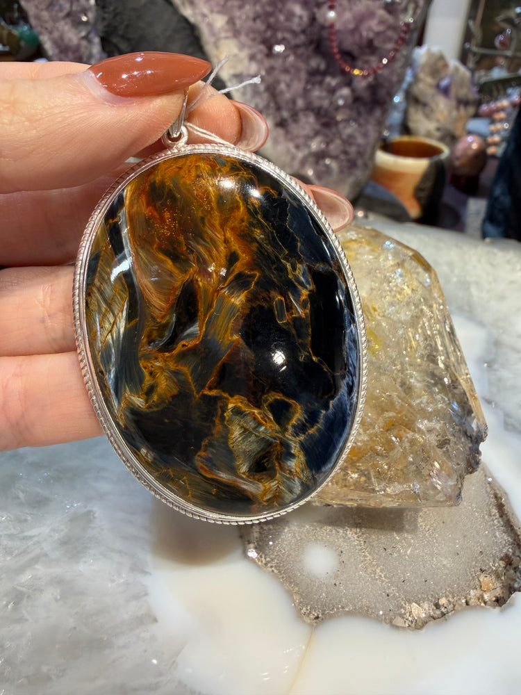 Pietersite oval Nepal sterling silver pendant
