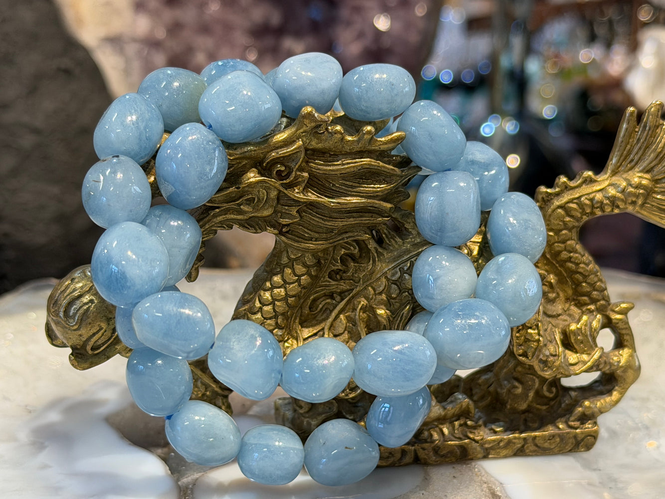 Aquamarine nugget 13mm gemstone bracelet