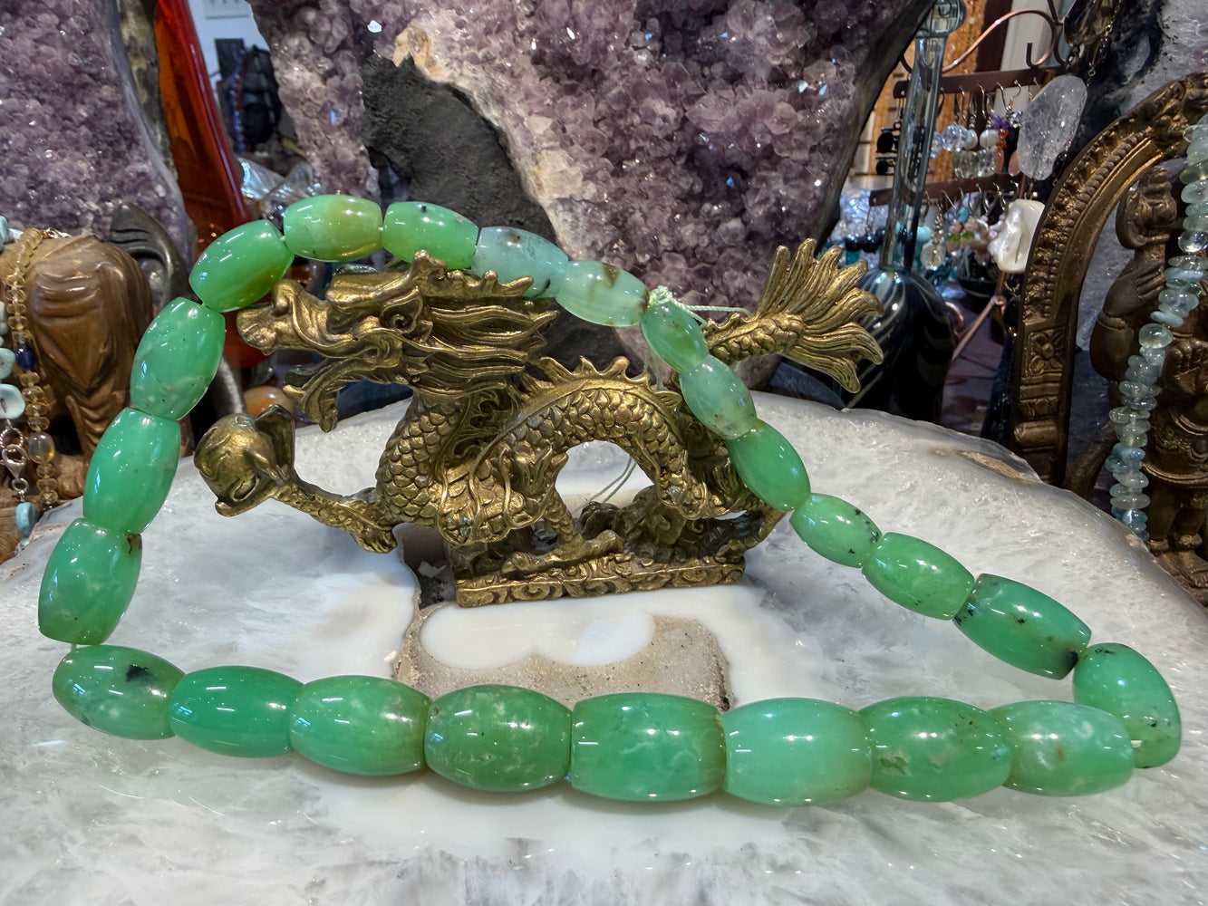 Stunning Chrysoprase deep green barrel gemstone beads