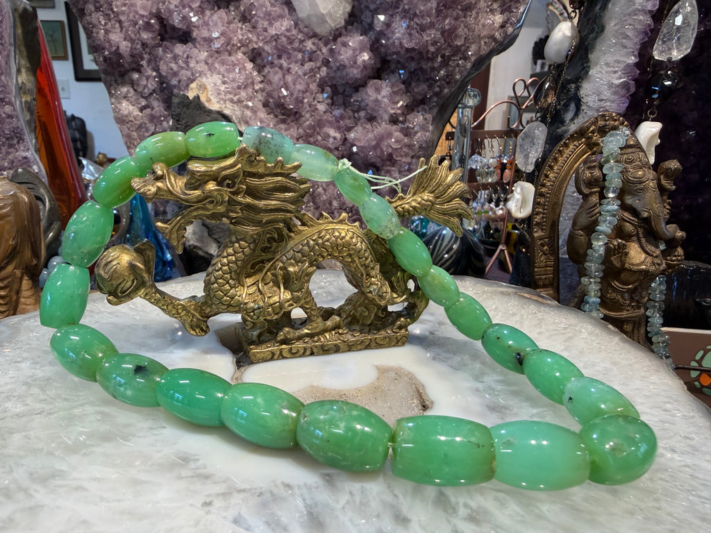 Stunning Chrysoprase deep green barrel gemstone