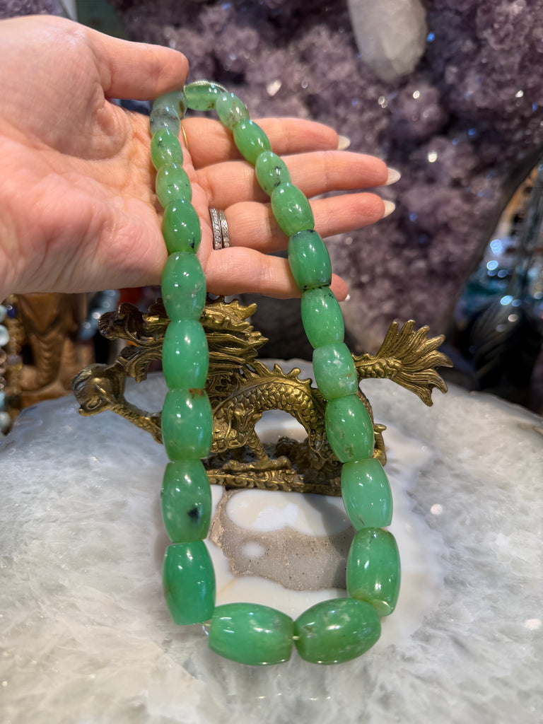 Stunning Chrysoprase deep green barrel gemstone