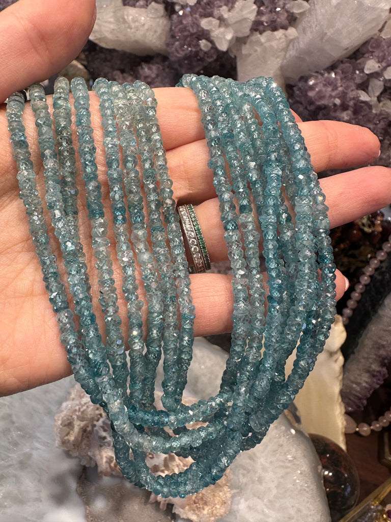 Blue zircon 4-4.5mm faceted rondelle gemstone