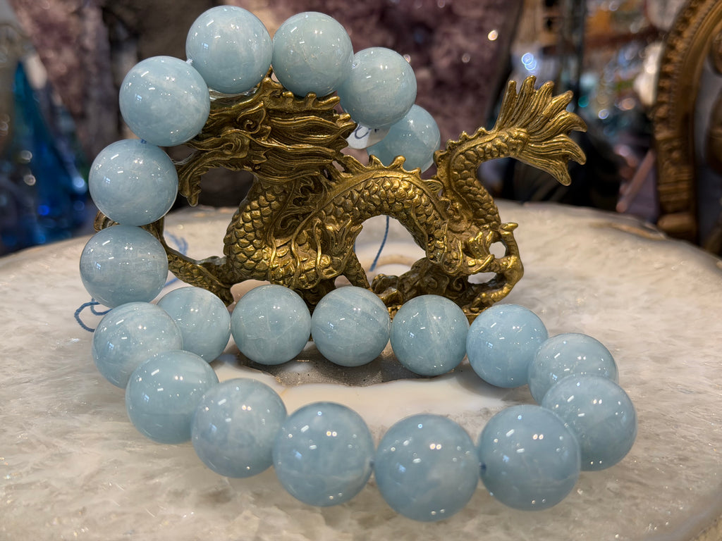 20mm Natural Cat’s Eye Blue Aquamarine Round Gemstone Beads