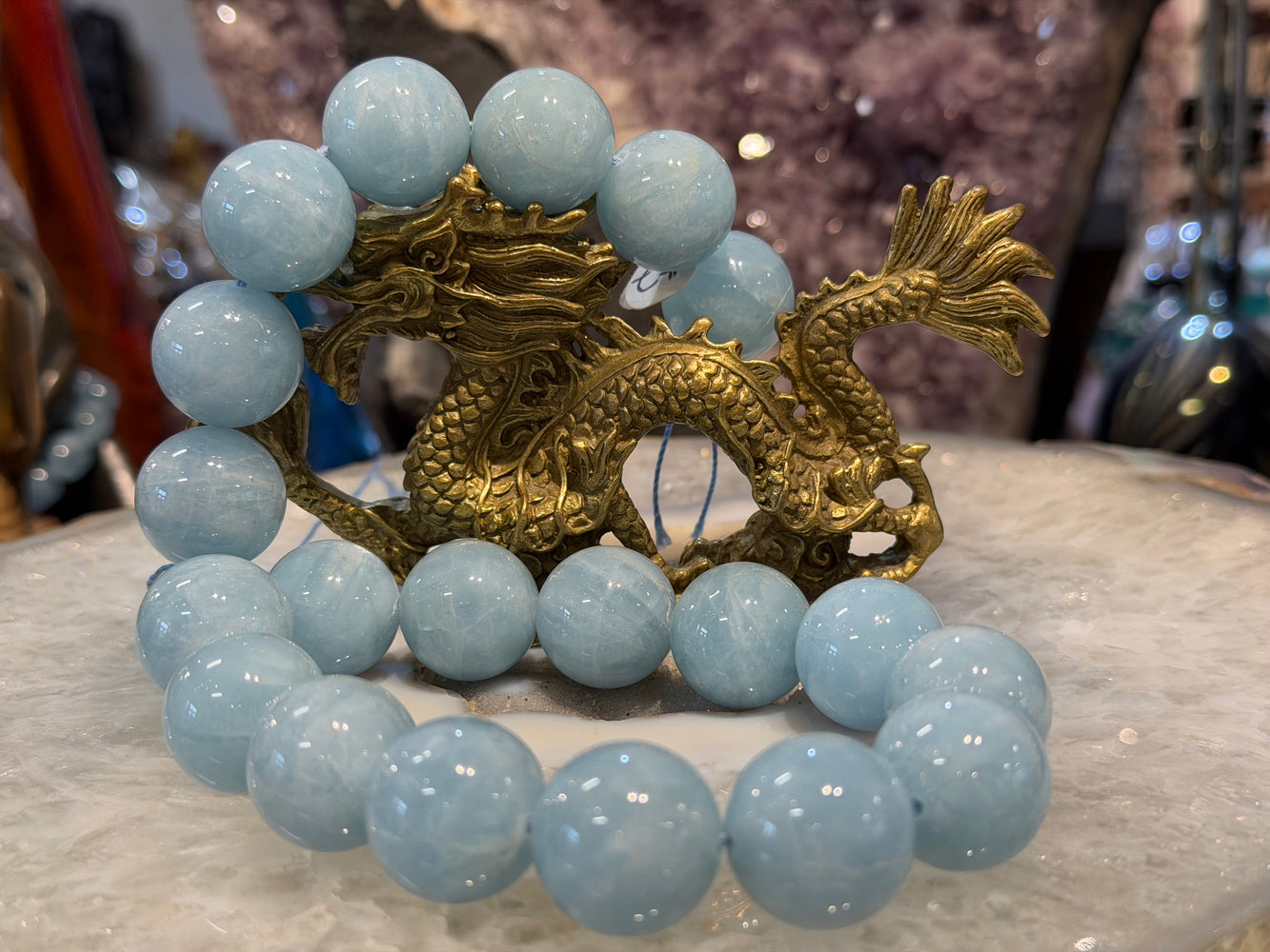 20mm Natural Cat’s Eye Blue Aquamarine Round Gemstone Beads