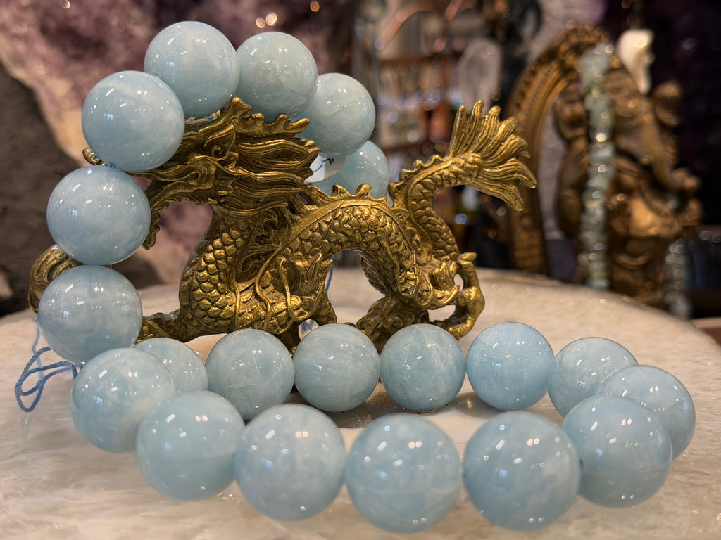 20mm Natural Cat’s Eye Blue Aquamarine Round Gemstone Beads