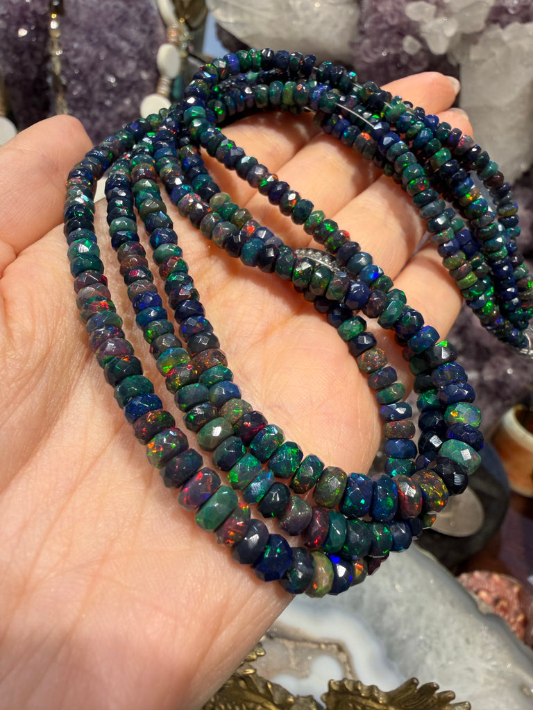 Black Ethiopian fire opal 4-5mm faceted gemstone beads