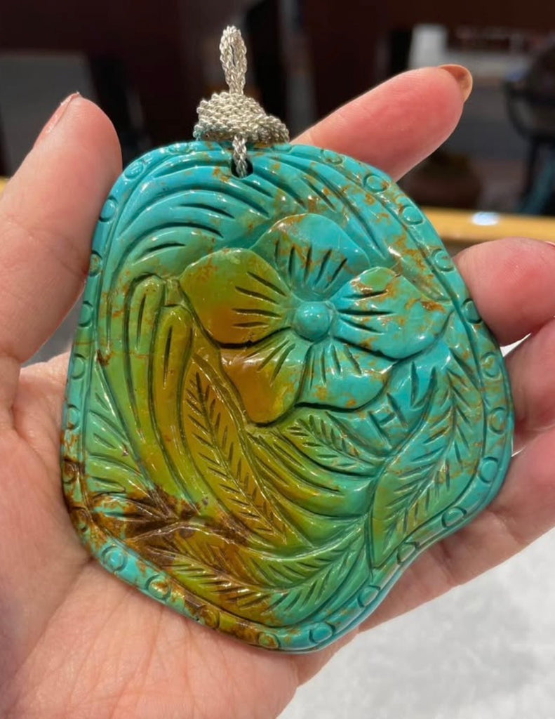 Rare stunning Huge Carved natural turquoise pendant
