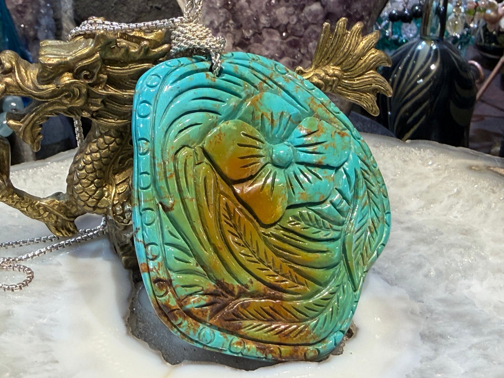 Rare stunning Huge Carved natural turquoise pendant