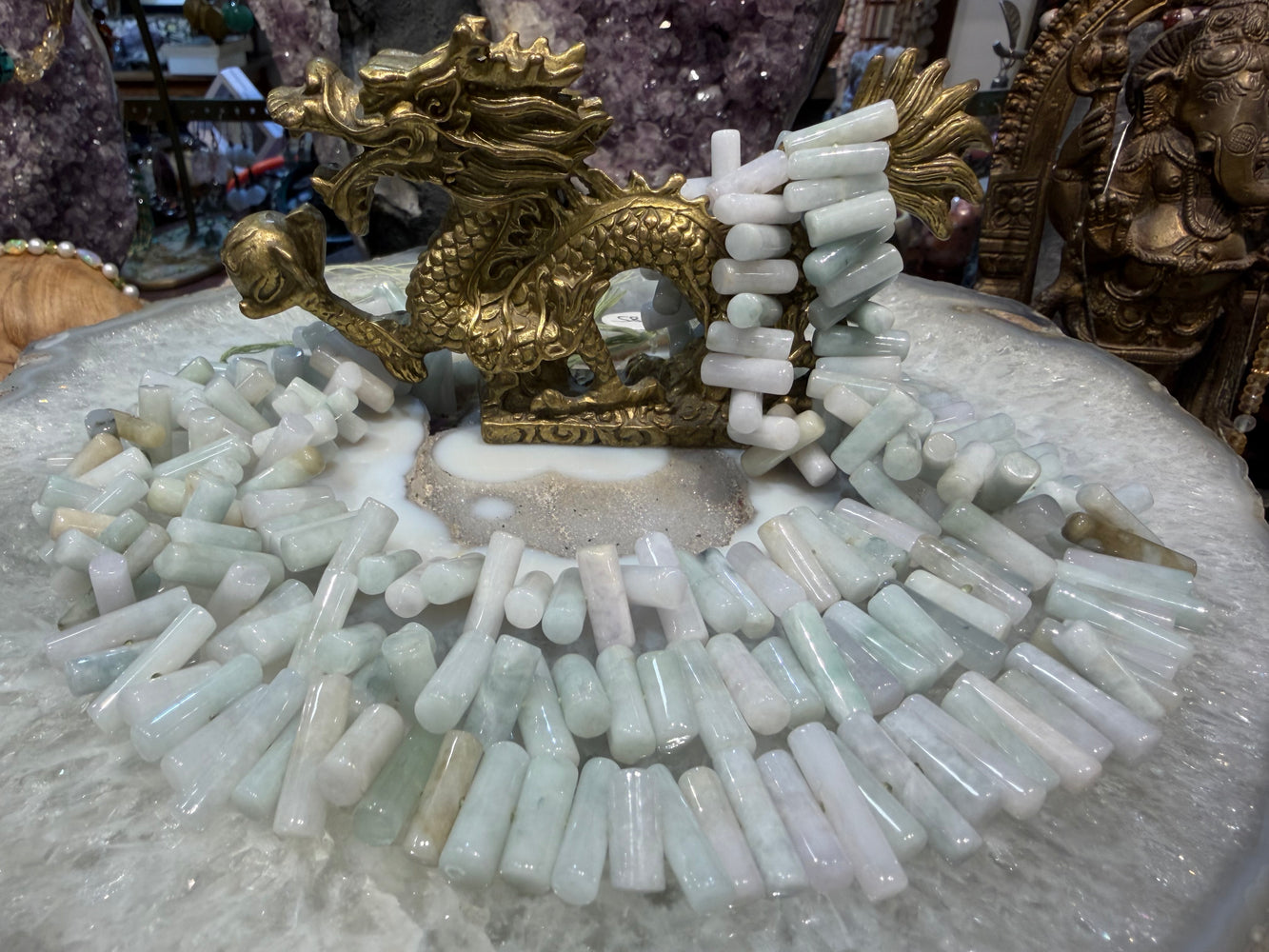 Jadeite jade center drilled cylinder gemstones beads