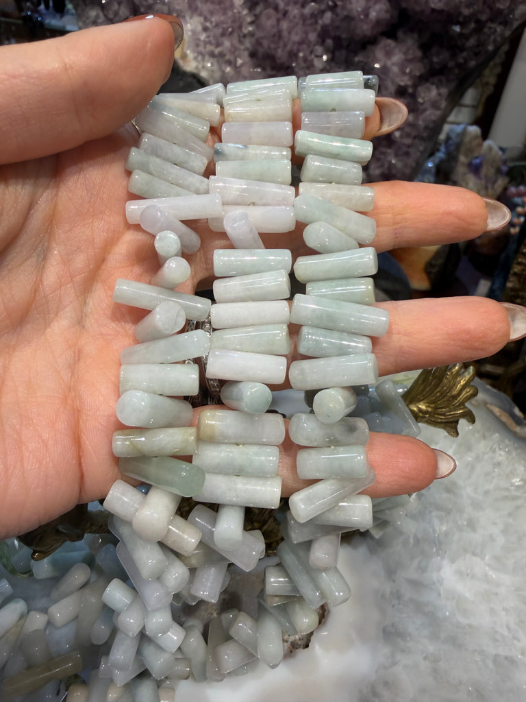 Jadeite jade center drilled cylinder gemstones beads
