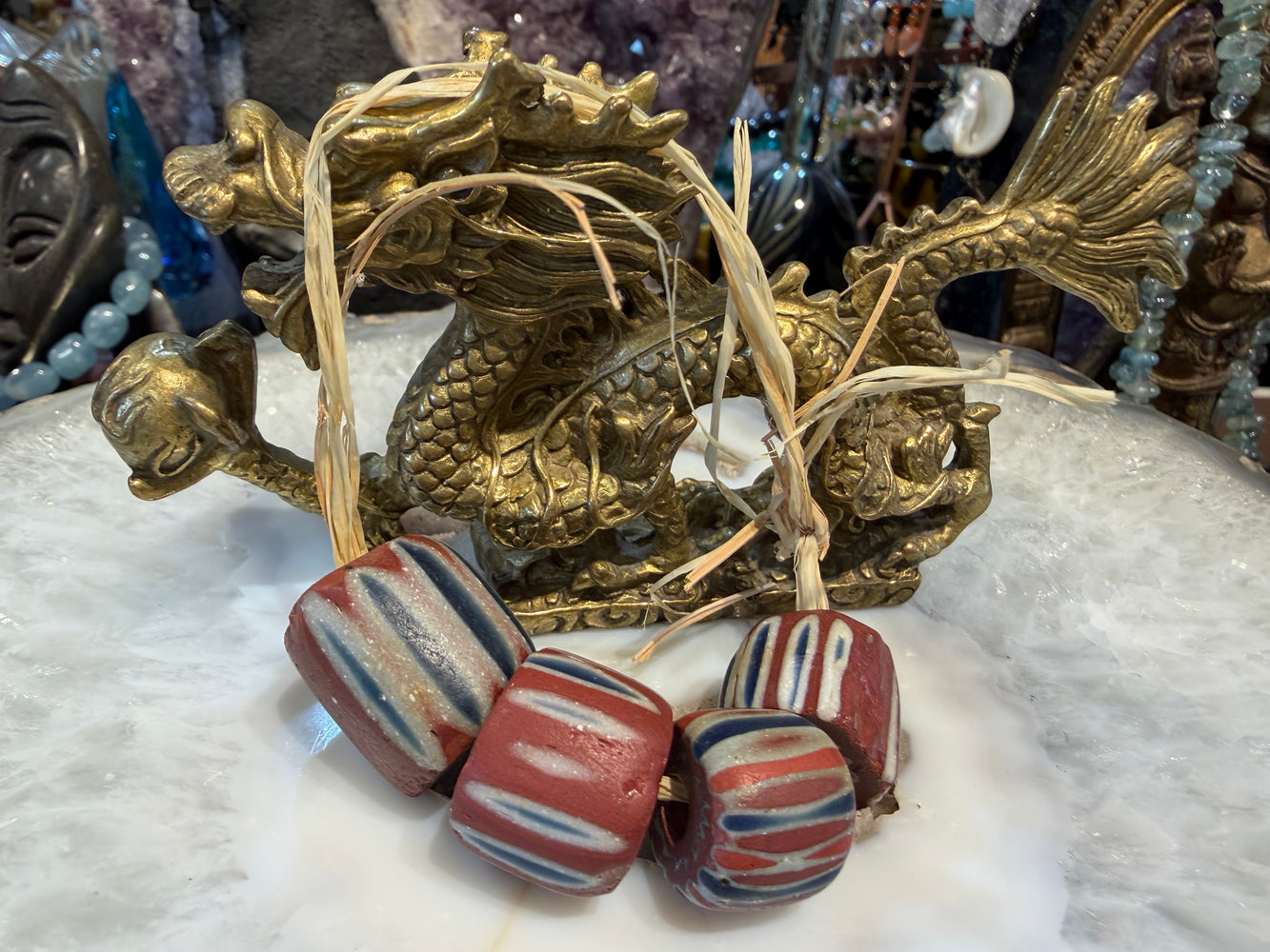 4 antique African glass chevron beads