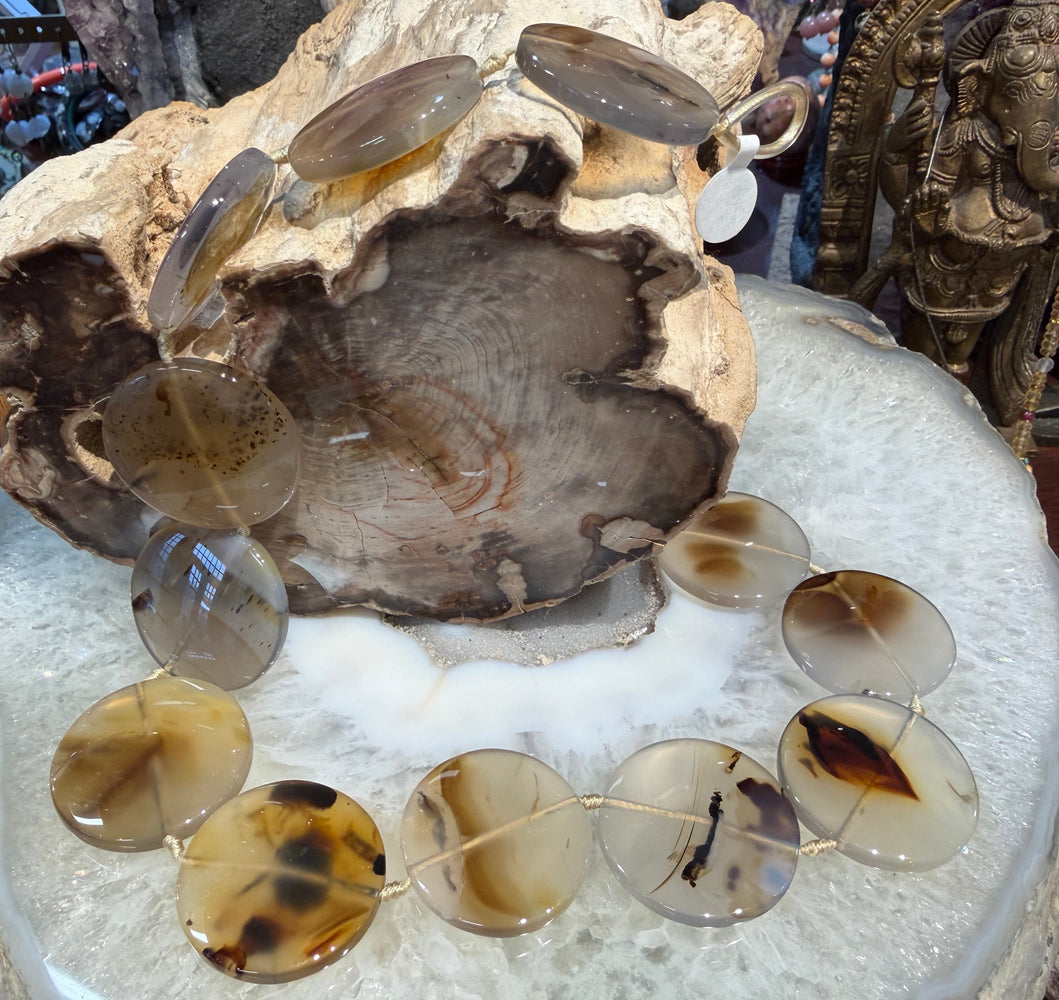 Montana moss agate large flat coin gemstones beads ( 32mm) #1