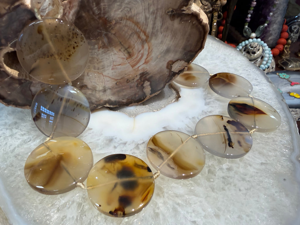 Montana moss agate large flat coin gemstones beads ( 32mm) #1