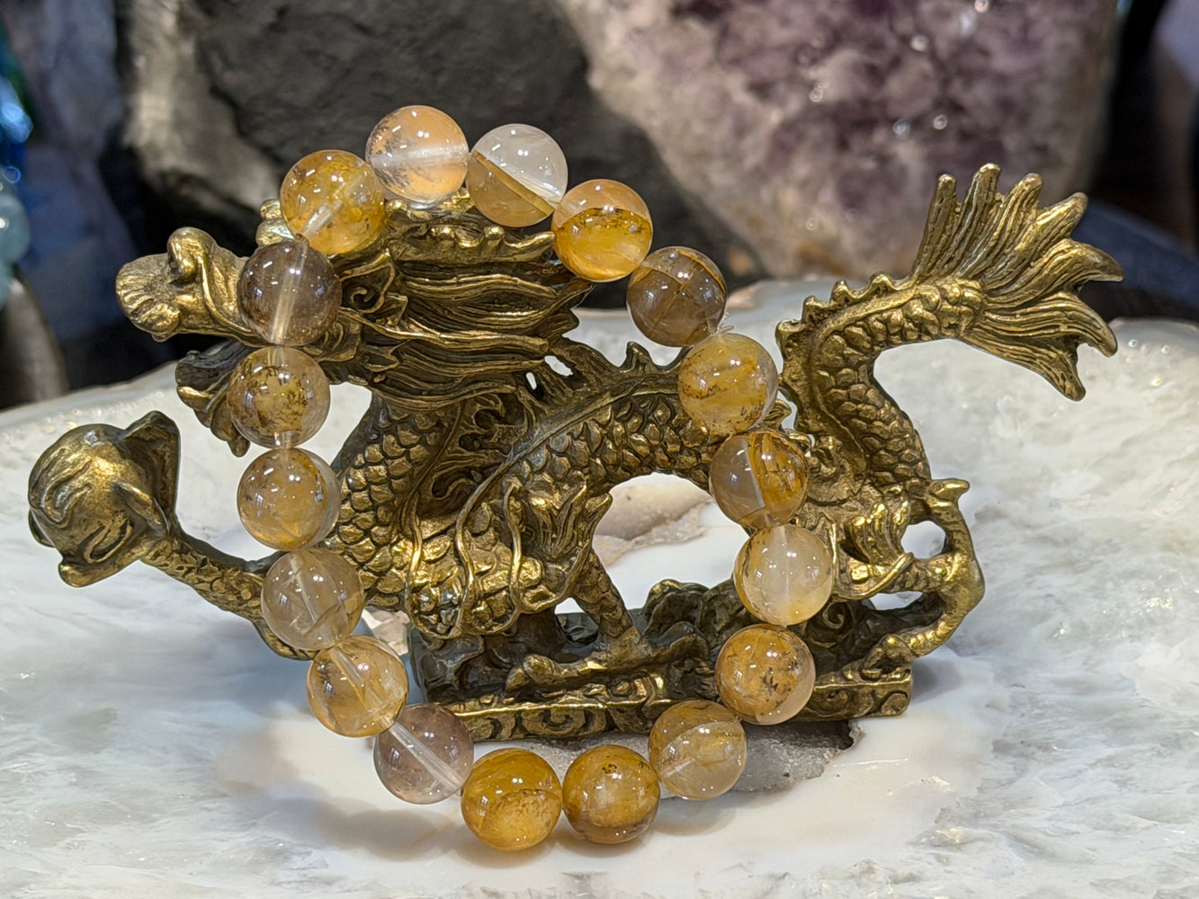 Amazing dendritic quartz golden healer 11mm gemstone bracelet