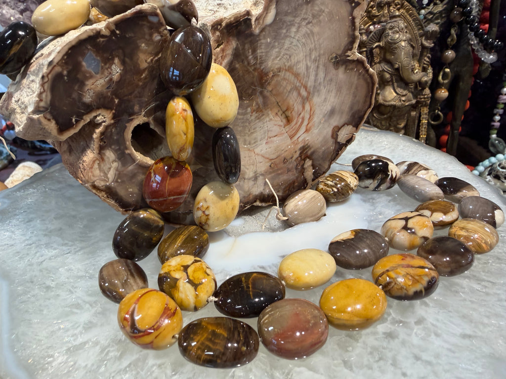 Peanut Wood Fossil Oval Gemstone Beads