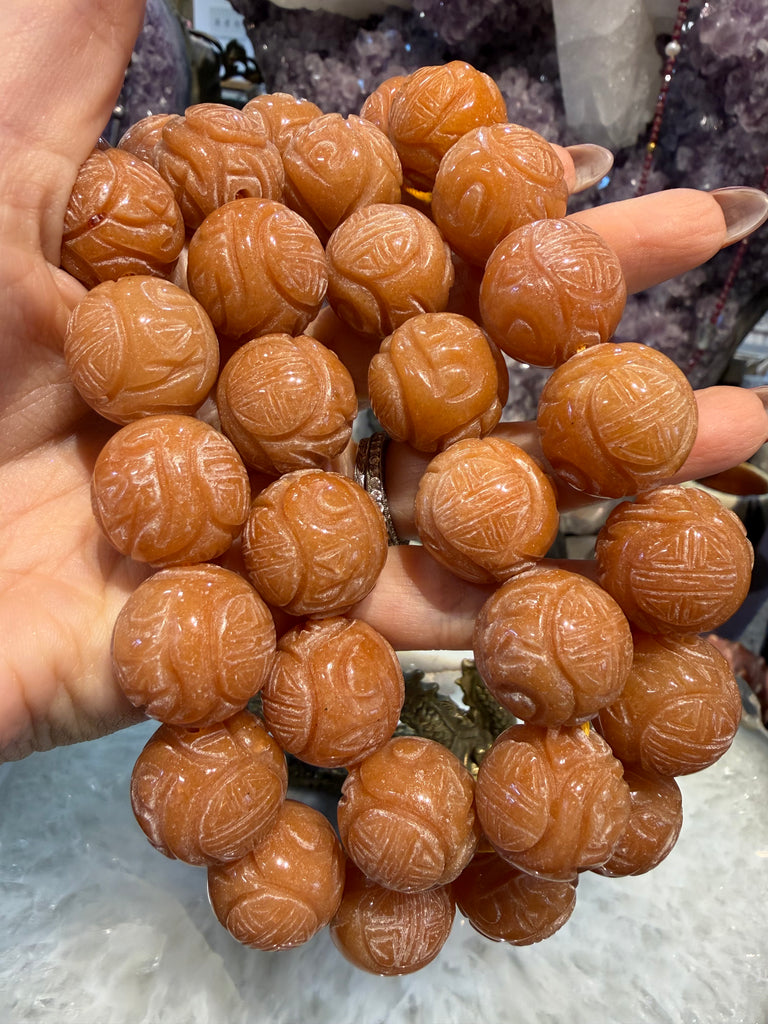 Orange aventurine 20mm carving gemstone beads