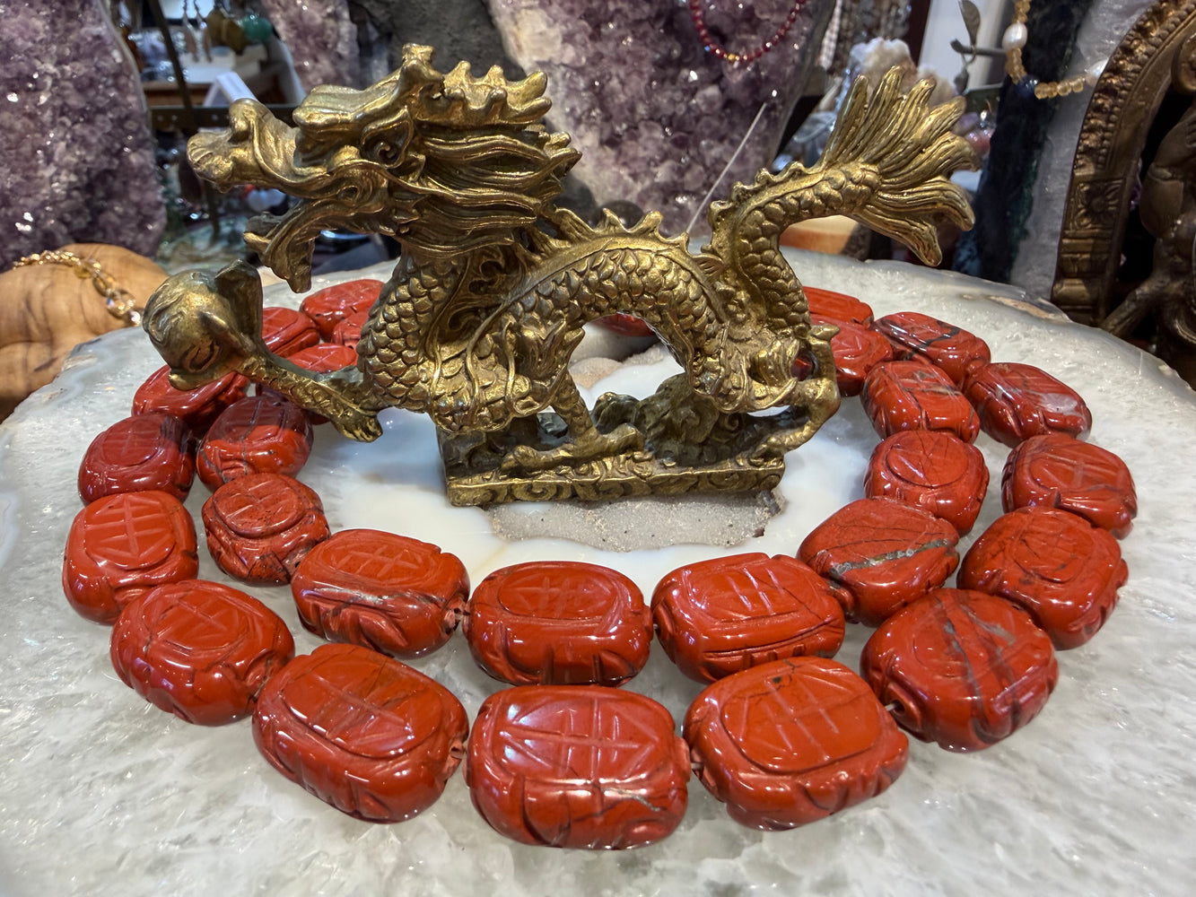 Red jasper carved scarab shape gemstones beads