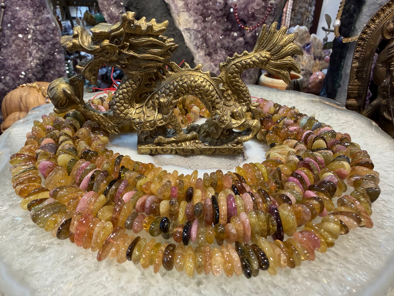 Golden pink tourmaline 12mm nugget gemstone