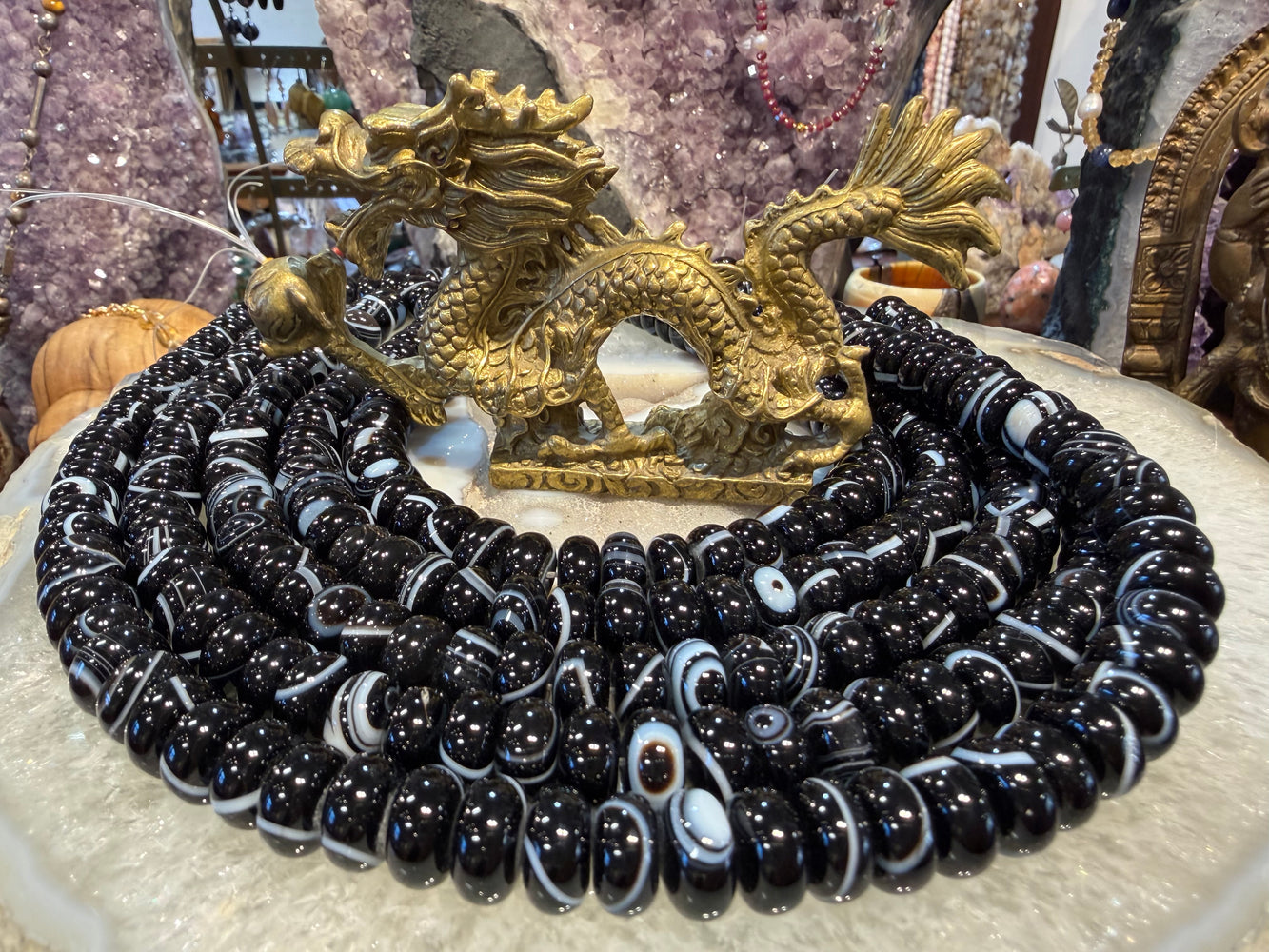 Banded black agate eye 12mm smooth rondelle gemstone