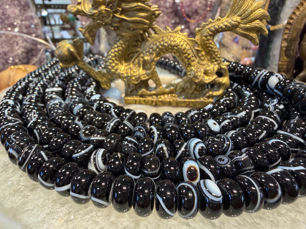 Banded black agate eye 12mm smooth rondelle gemstone